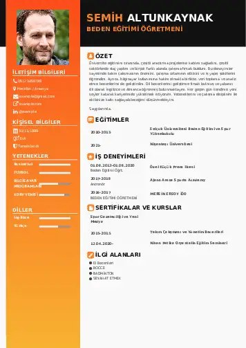 Beden Eğitimi Öğretmeni CV Örnekleri cv indir